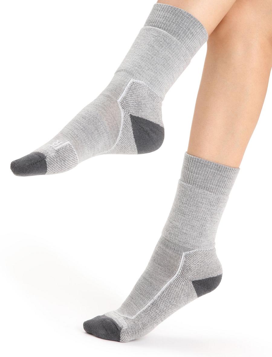 Women\'s Icebreaker Merino Hike+ Medium Crew Socks Blizzard Heather | CA 1514PJJQ